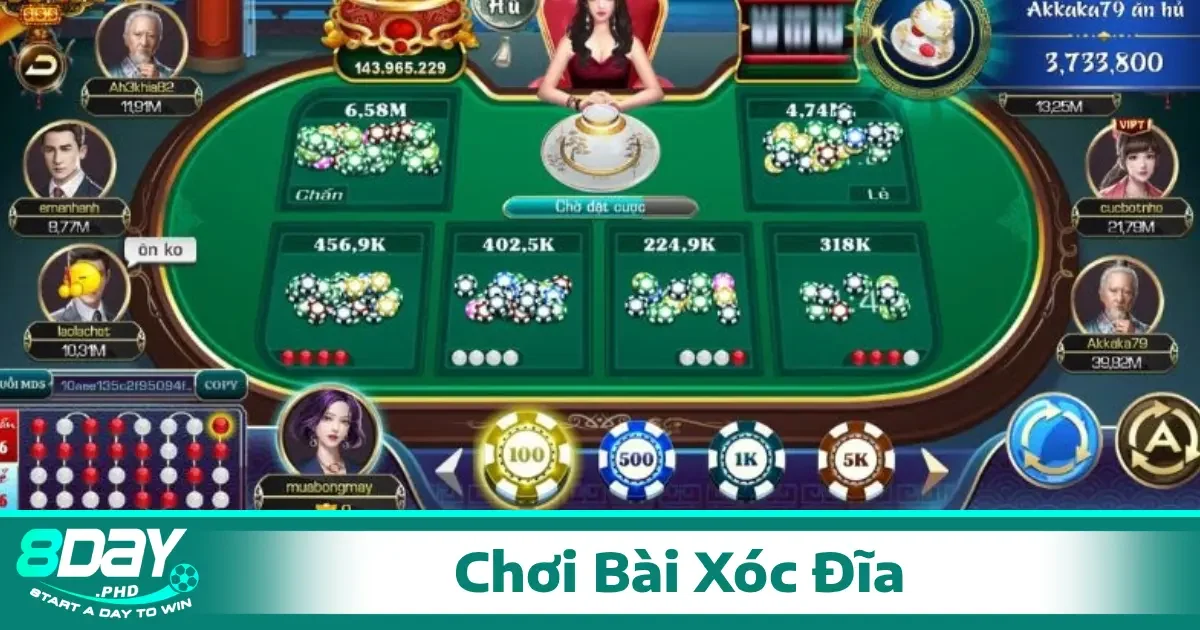 Trong bài xóc đĩa online tại 8Day, luật chơi đã được tinh giản, tự động hóa, giúp người chơi dễ tham gia