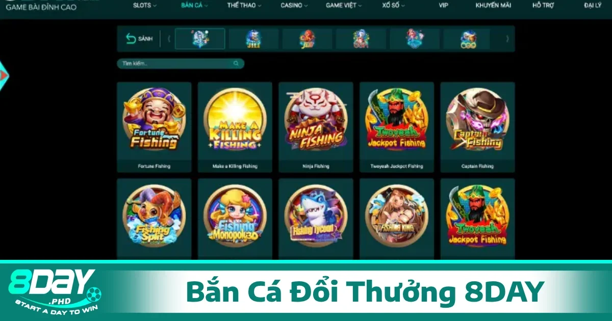 8Day sở hữu game bắn cá đổi thưởng nổi bật đã thu hút hàng nghìn game thủ.