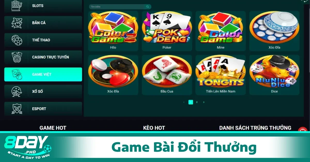 Các game bài đổi thưởng tại 8Day không chỉ đa dạng về thể loại mà còn có hệ thống thưởng hấp dẫn