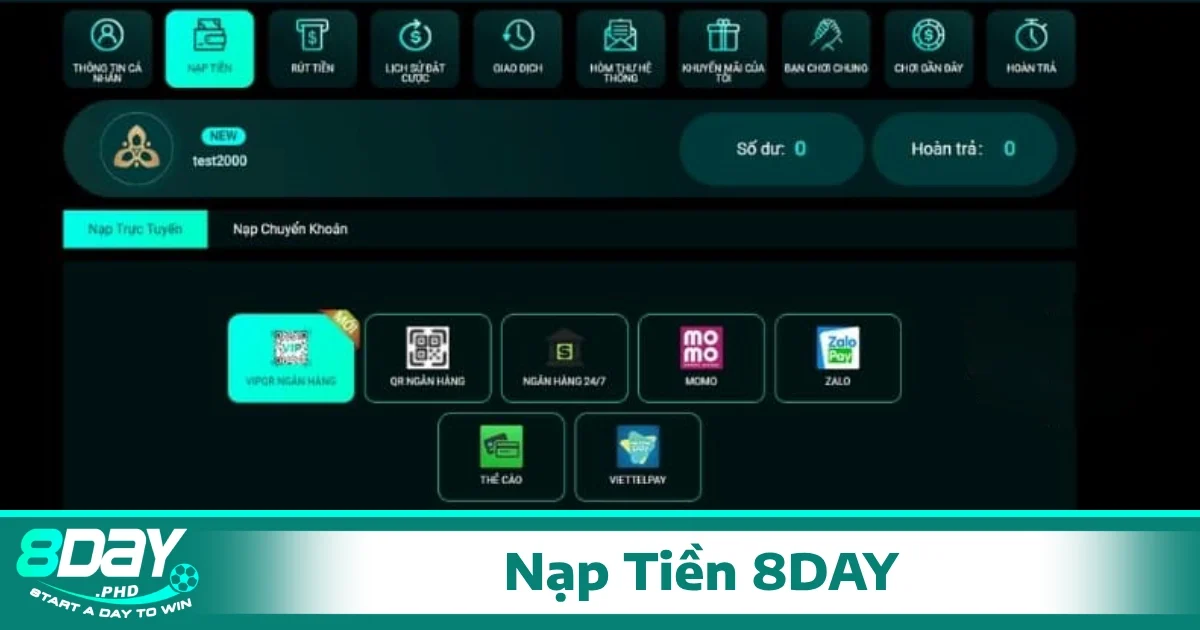 Việc đa dạng các hình thức nạp tiền 8Day giúp người dùng dễ dàng lựa chọn phương pháp phù hợp